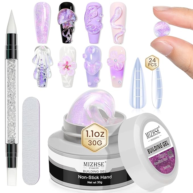 MIZHSE Solid Builder Gel for Nails - 30g/1oz Purple Mermaid Hard Gels for Nails 3D Gel with Dual Forms 3D Sculpting Pen Soak off U V Nail Builder Gels for Extension 3D Nail Art Women-VivaGrace Women