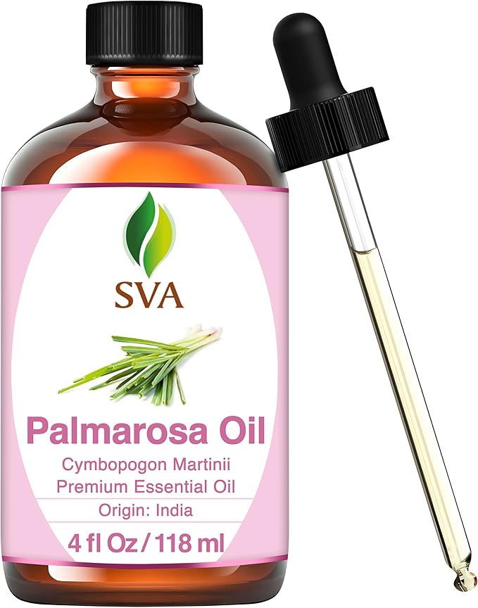 SVA Palmarosa Essential Oil – 4 Fl Oz – 100% Natural Palmarosa Oil - for Diffuser, Hair Care, Face, Skin Care, Aromatherapy, Scalp and Body Massage, Soap and Candle Making – with Dropper-VivaGrace Women