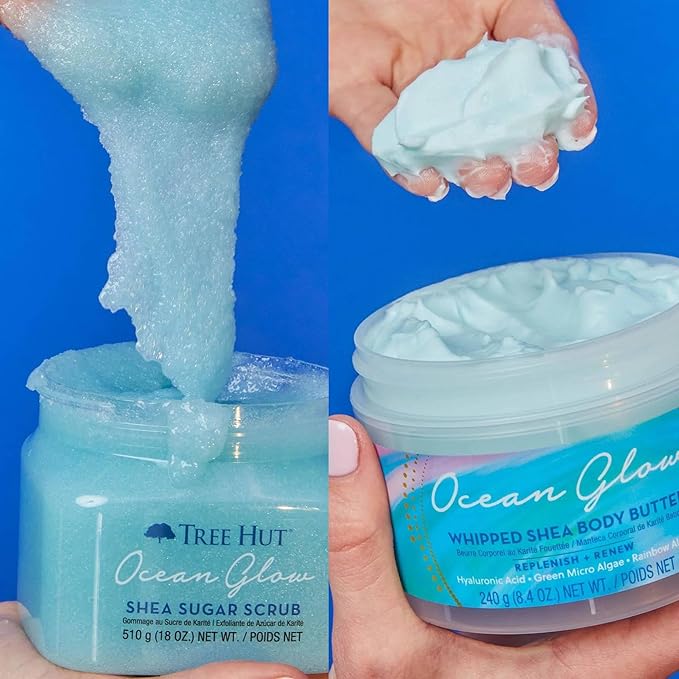 Ocean Glow Shea Sugar Scrub And Whipped Shea Body Butter Bundled With Beauty Patooty Self-Care Kit - Makeup Bag, Lip Balm, And Sleep Mask-VivaGrace Women