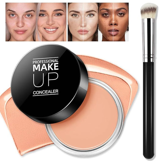 Cream Concealer Full Coverage Makeup, Matte Color Correcting Concealer with Brush, Waterproof, Conceals Blemish, Pores and Spots, Under Eye Makeup Concealer for Dark Circles (#06 TAN)-VivaGrace Women