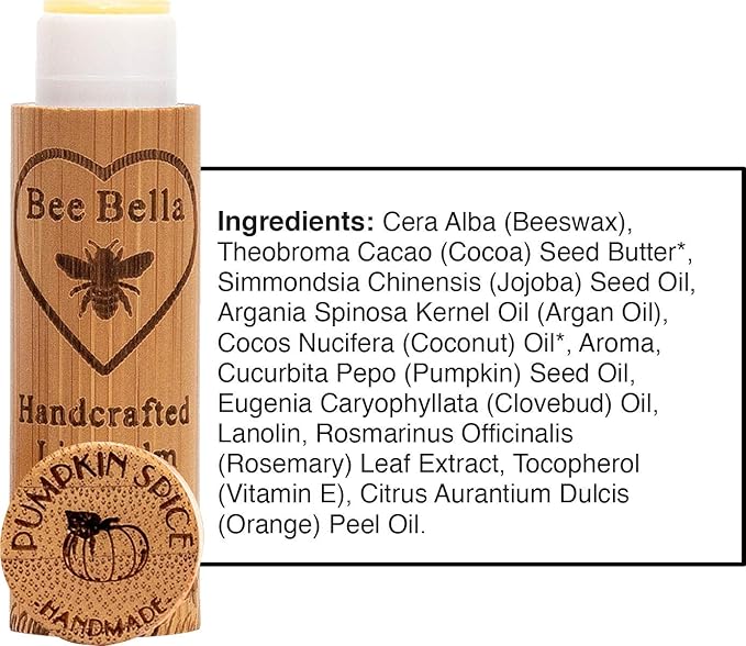 Bee Bella Lip Balm Pumpkin Spice (3 Pack)- With Beeswax, Coconut Oil, Jojoba Oil, Vitamin E Oil, Argan Oil and More for Soft and Smooth Lips - Long-Lasting Moisture - Handmade in the USA-VivaGrace Women