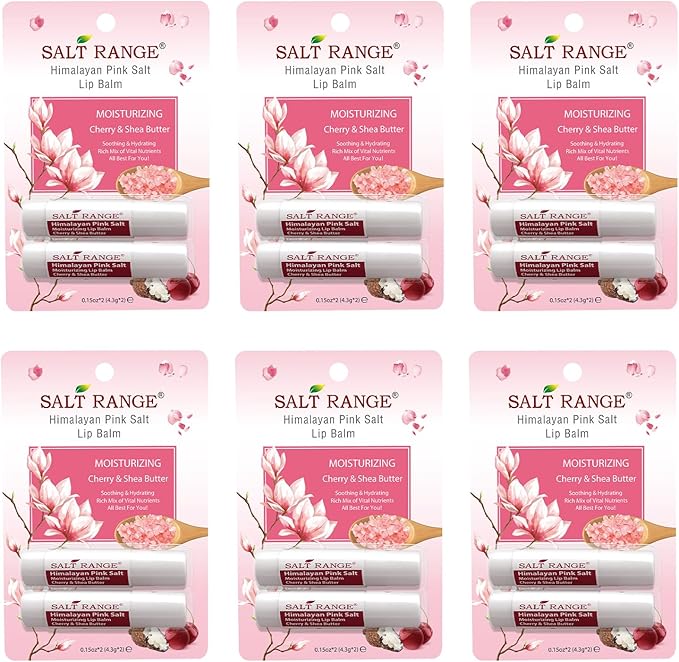 Salt Range Lip Balm, Formulated with Cherry & Shea Butter, 100% Natural, Soothing and Hydrating, Deep Nourishing, Organic Chapstick- 6 Count (12 Pieces)-VivaGrace Women