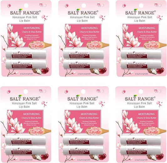 Salt Range Lip Balm, Formulated with Cherry & Shea Butter, 100% Natural, Soothing and Hydrating, Deep Nourishing, Organic Chapstick- 6 Count (12 Pieces)-VivaGrace Women