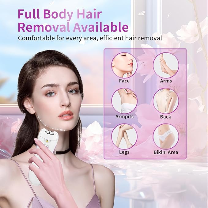 Smooth Glide Epilators Hair Removal for Women, Rechargeable Epilator, Portable Glamorous Skin Epilator for Women Face with LED Light, Hair Removal Device for Armpits/Bikini Line/Chin/Arms/Legs-VivaGrace Women
