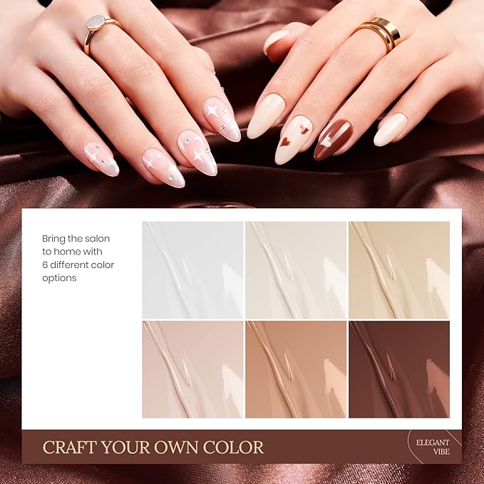 beetles Brown Gel Nail Polish Set Nude Gel Polish Nail Set 6 Colors Sandstorm Collection Peach Brown Natural Manicure Kit Soak Off Uv Led Lamp Needed for Women Gift Diy Home-VivaGrace Women