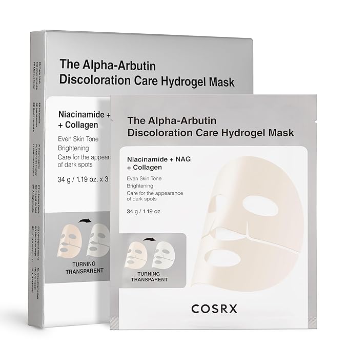 COSRX The Alpha-Arbutin Discoloration Care Hydrogel Face Masks Skincare 3 EA, Collagen Face Mask, Travel Essentials, Overnight Face Mask, Korean SkinCare-VivaGrace Women