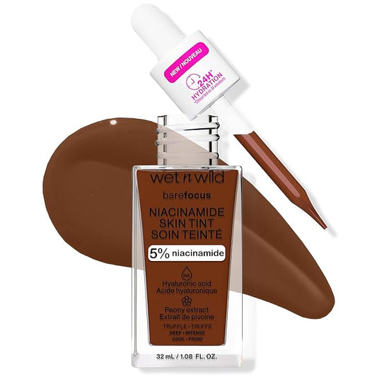 wet n wild Bare Focus Skin Tint, 5% Niacinamide Enriched,Buildable Sheer Lightweight Coverage, Natural Radiant Finish, Hyaluronic & Vitamin Hydration Boost, Cruelty-Free & Vegan - Truffle-VivaGrace Women