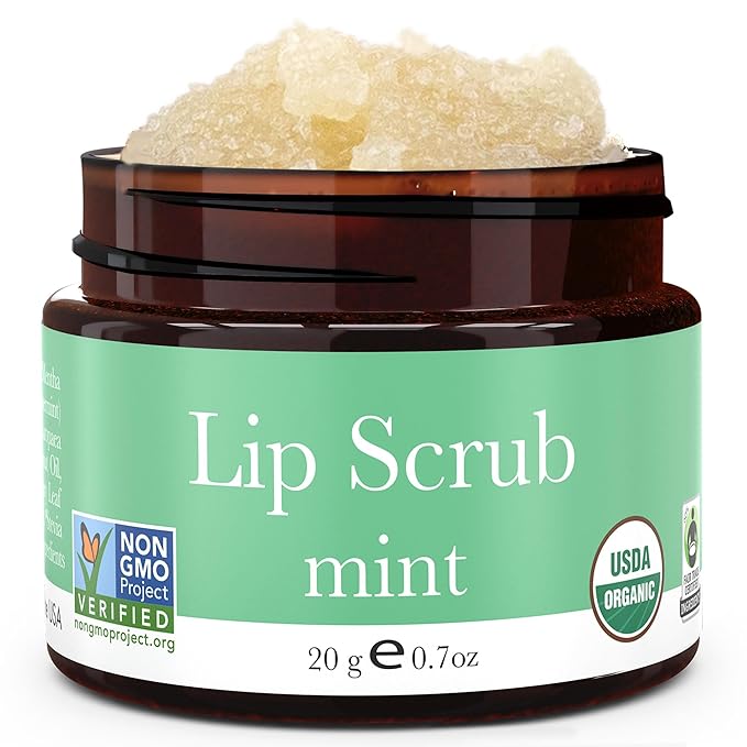 Organic Lip Scrub Mint - USA Made Exfoliating Lip Scrub with Natural & Organic Ingredients, Moisturizing Lip Exfoliator Scrub for Dry Lips, Lip Scrubber Exfoliator & Sugar Scrub for Smooth Lips-VivaGrace Women