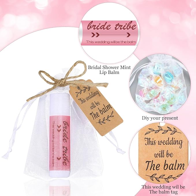 50 Set Bridal Shower Lip Balm Gifts Bulk Wedding Bridal Shower Lip Balms Gifts with 50 Organza Bag 50 Thank Tag Bridal Shower Favors Bridesmaid Proposal Stuffer for Bachelorette Party Supplies-VivaGrace Women