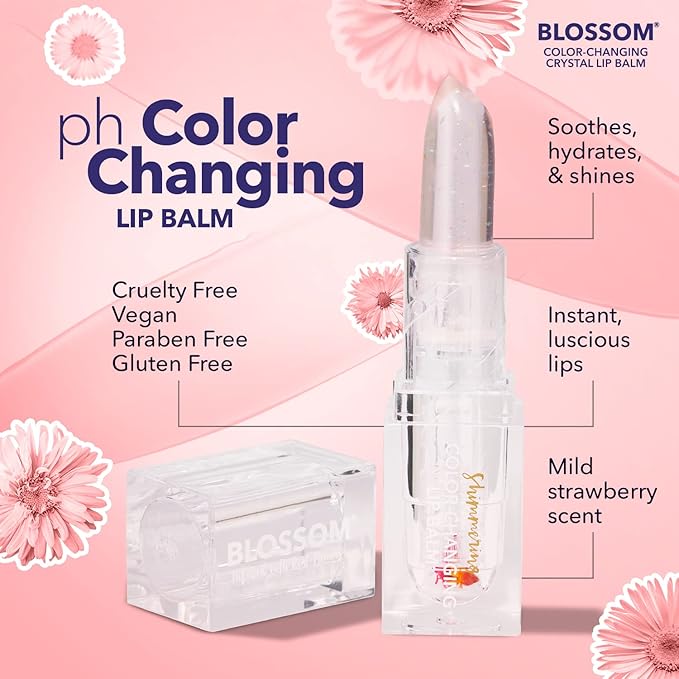 Blossom Moisturizing Color Changing Shimmering Lip Balm Sparkle Lip Stain Tint, Infused with Real Flowers, 3g, Crystal-VivaGrace Women