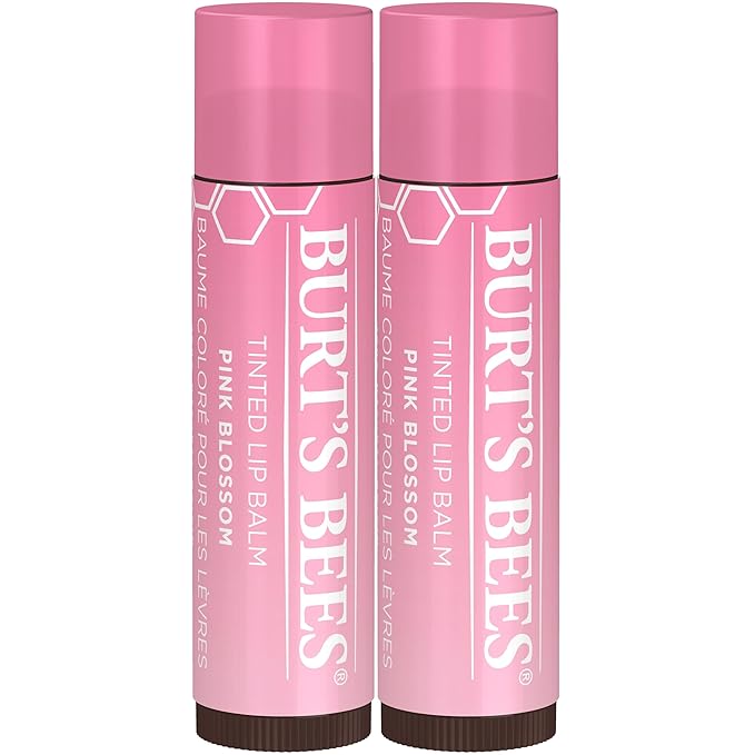 Burt's Bees Lip Tint Balm with Long Lasting 2 in 1 Duo Tinted Balm Formula, Color Infused with Deeply Hydrating Shea Butter for a Natural Looking Buildable Finish, Pink Blossom (2-Pack)-VivaGrace Women