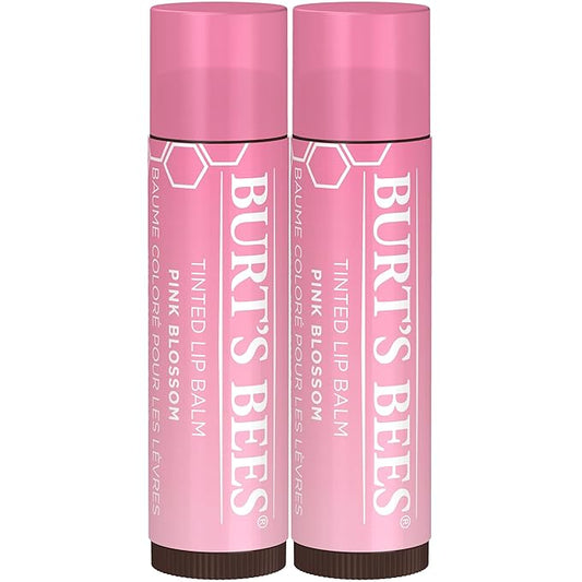 Burt's Bees Lip Tint Balm with Long Lasting 2 in 1 Duo Tinted Balm Formula, Color Infused with Deeply Hydrating Shea Butter for a Natural Looking Buildable Finish, Pink Blossom (2-Pack)-VivaGrace Women