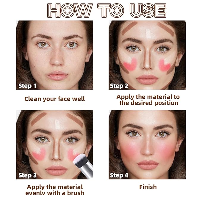 3Pcs Cream Contour Stick Makeup Set, Cream Bronzer Blush Highlighter Stick for Cheeks Eyes Lips, Long Lasting Waterproof Blendable Dewy Finish Face Stick Trio Wand for All Skin (1+3+6)-VivaGrace Women