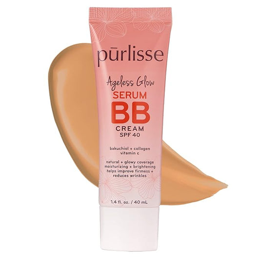 pūrlisse Ageless Glow Serum BB Cream SPF 40 : Clean & Cruelty-Free, Full & Flawless Coverage, Hydrates with Collagen | Medium Golden 1.4oz-VivaGrace Women