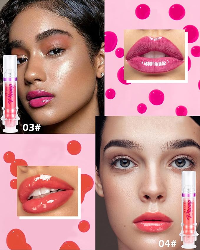 Lip Plumping Booster-2Colors Spicy Lip Plumper Oil Lip Gloss, Plump and Pout Lip Plumper Hydrating & Volumizes Lip GLaze, Enhancing Plump Effect for Fuller Lips, Lip Glossy Makeup Gift for Women-03+04-VivaGrace Women