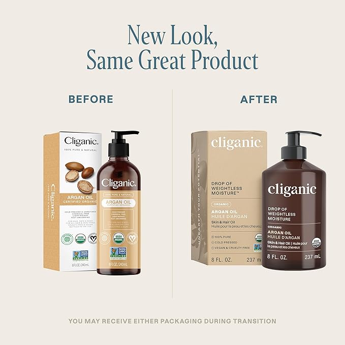 Cliganic Organic Argan Oil 8oz with Pump, 100% Pure - for Hair, Face & Skin (Packaging May Vary)-VivaGrace Women