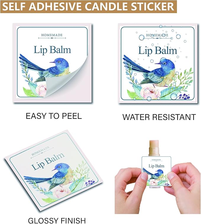 CRASPIRE Lip Balm Labels 80pcs Homemade Lip Balm Labels 2” Clear Lip Balm Labels for Tubes Printable Waterproof Lip Balm Stickers Labels for Lip Balm Handcream Candle Container（Flowers and Birds）-VivaGrace Women
