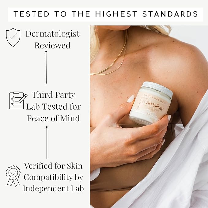 Amallow 100% Grass Fed Beef Tallow for Skin Care - Face + Body - Whipped Moisturizer for Sensitive Skin - Natural Lotion, 4 FL. oz. (Unscented)-VivaGrace Women