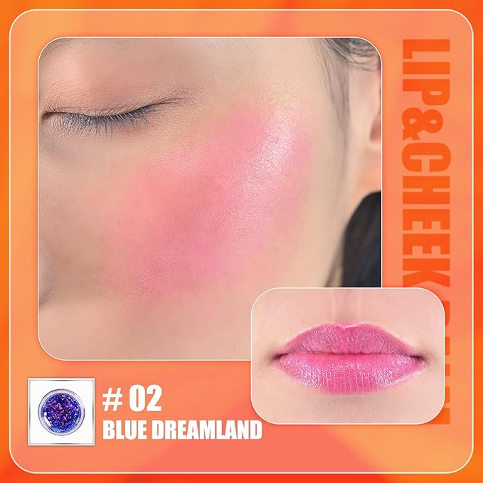 CHARMACY Magic Color Lip & Cheek Balm, PH Color Changing Blusher for Cheeks, Long Lasting Moisturizing Multi Use cream Waterproof Blush Makeup, BLUE DREAMLAND (#02)-VivaGrace Women