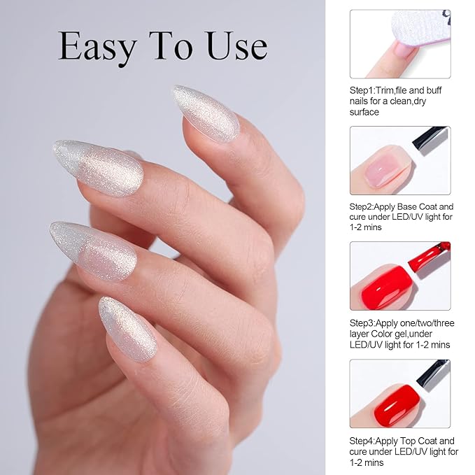 Imtiti Gold Shimmer Clear Gel Nail Polish, UV LED Soak Off Glitter Clear Milky Nail Polish, Translucent Golden Sparkle Gel Polish