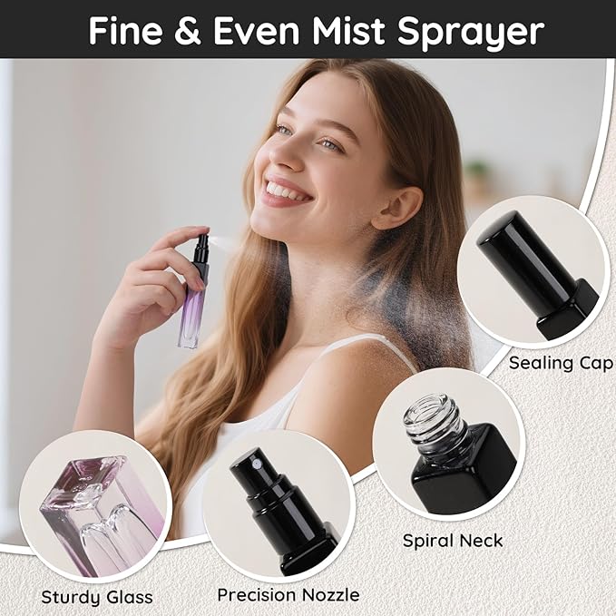 Segbeauty 0.34oz Empty Perfume Bottle, 5 Pack Glass Spray Bottles Travel Perfume Atomizer Sprayer Refillable Atomizer, Travel Size Spray Bottle, 10ml Portable Cologne Dispenser with Refill Tool Kit-VivaGrace Women