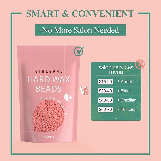 Hard Wax Beads, 1lb Wax Beans for Hair Removal Sensitive Skin with Rose Formula, Perfect for Full Body, Facial, Brazilian Bikini, and Legs at Home Wax Refill for Women Men (pink)-VivaGrace Women