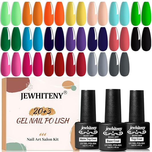 JEWHITENY 23PCS Nail Polish Set 20 Colors Gel Nail Polish Jelly Color Natural and Elegant Long Lasting Suitable for Salon at Home-VivaGrace Women