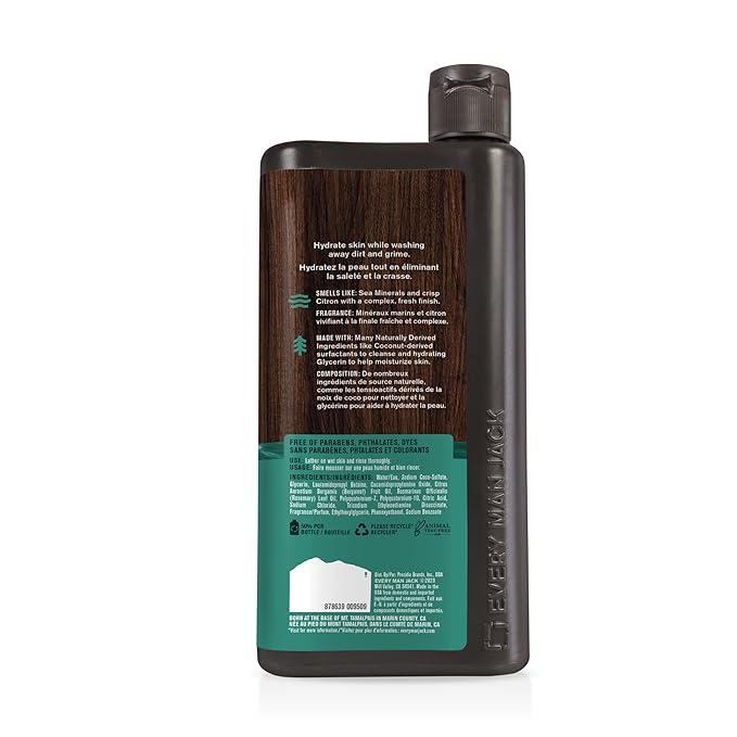Every Man Jack Nourishing Sea Minerals + Citron Mens Body Wash for All Skin Types - Naturally Derived Ingredients - Cleanse and Hydrate Skin with Coconut and Glycerin - 24oz 2 Bottles-VivaGrace Women