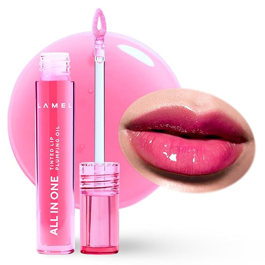 All-in-One Lip Oil - Lightweight, No-Sticky, Tinted, Plumping, Hydrating Lip Gloss - Lip Balm for Day & Night Use, Long-Lasting Lip Stain, Lip Glow Oil, Lip Plumper Tint - Pink Sparkle №402-VivaGrace Women