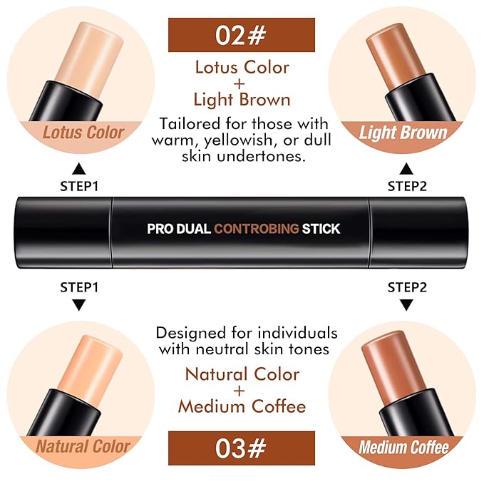 4 Colors Cream Contour, Stick Palette, Contouring Concealer, Stick Primer, Face Makeup Kit for Beginners, Cream Concealer and Highlight Stick(#2+3)-VivaGrace Women