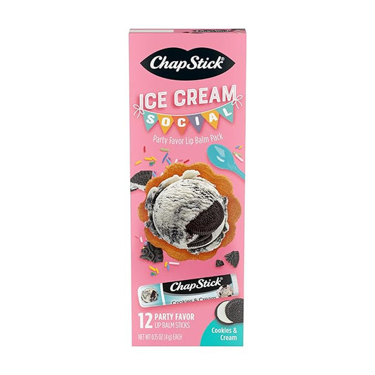 ChapStick Ice Cream Social, Party Favor Lip Balm Pack - Cookies & Cream - 0.15 Oz x 12 Sticks-VivaGrace Women