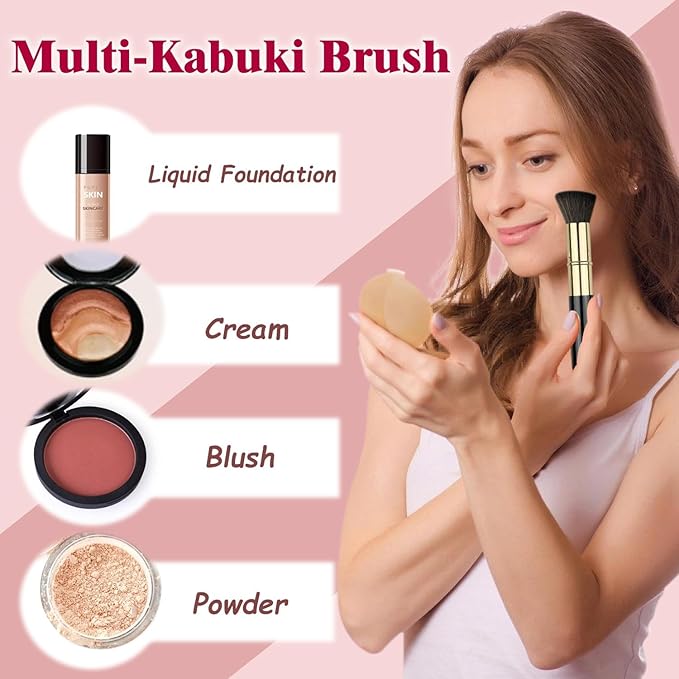 Retractable Kabuki Brush, Travel Powder Foundation Makeup Brush Face Blush Brushes for Liquid, Cream and Powder Face Makeup, Travel Size Makeup Brush-VivaGrace Women