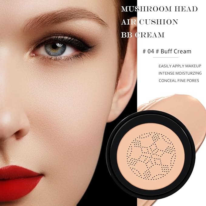 Ownest 2 Pcs Mushroom Head Air Cushion BB Cream, Concealer Lasting Nude Makeup Moisturizing Pigment CC Liquid Foundation, Even Skin Tone Makeup Base Primer-Buff Beige-VivaGrace Women