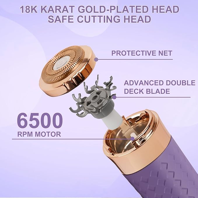 Facial Hair Remover for Women, Painless Rechargeable Hair Removal Device, Comes with 2 Replacement Heads, Portable Electric Shaver/Razors for Face, Chin, Upper Lip, arms and Peach Fuzz (Pink)-VivaGrace Women