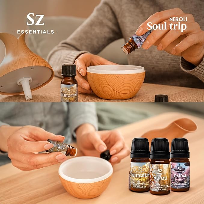 Neroli Soul Trip Essential Oils Collection- Neroli + Petitgrain Sur Fleurs + Dai Dai Blossom -Set of 3 Bottles (0.17 Fl Oz- 5ml each)- 100% Pure & Undiluted - Therapeutic Grade & Vegan-VivaGrace Women