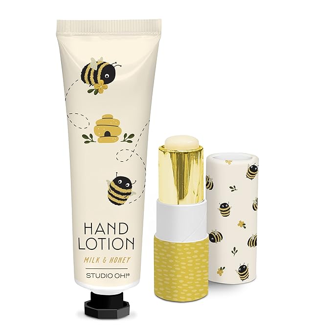 Studio Oh! Lip Balm & Hand Lotion Set - Travel-Size Toiletries, 2-Piece Gift Set - Moisturizing, Portable - Buzzy Bees-VivaGrace Women