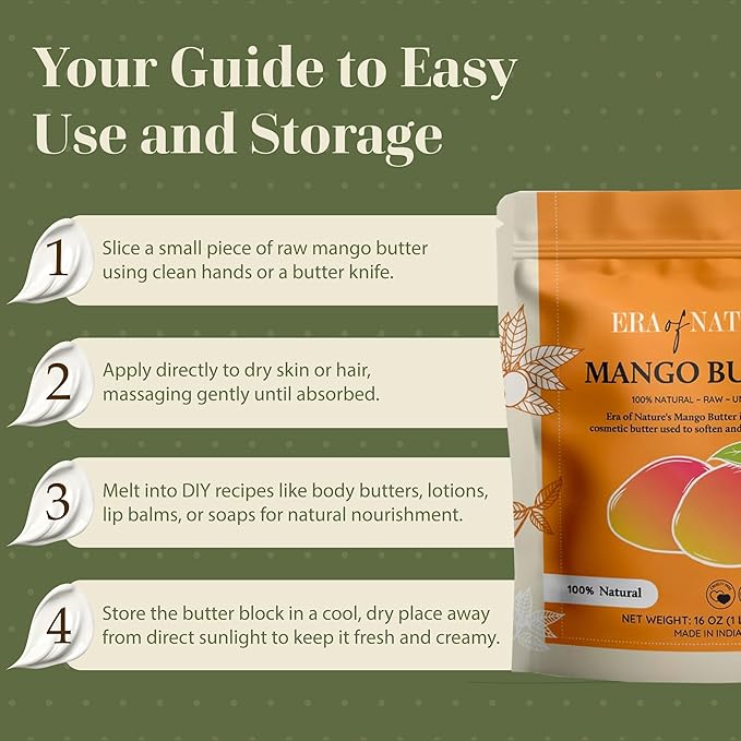 era of nature Organic Unrefined Raw Mango Body Butter Block 16oz - Moisturizing Mango Seed Raw Butter Bar for Skin & Hair, DIY Lip Balm Base, Cream, Soap & Lotion Making Supplies, Personal Skincare-VivaGrace Women