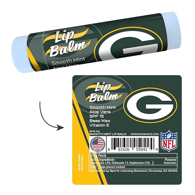 FANMATS 34658 Green Bay Packers Smooth Mint SPF 15 Lip Balm-VivaGrace Women