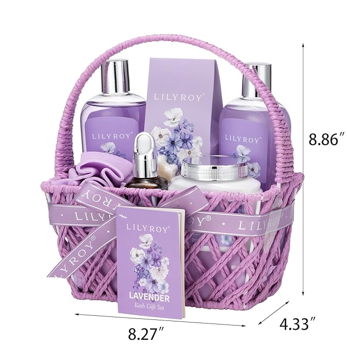 Mothers Day Gifts for Mom - 8 Pcs Lavender Bath & Body Gift Set for Women, Spa Gift Basket with Bath Bomb | Christmas, Birthday Gifts, Self Care & Pampering Gifts for Her, All Occasion Holiday Present-VivaGrace Women