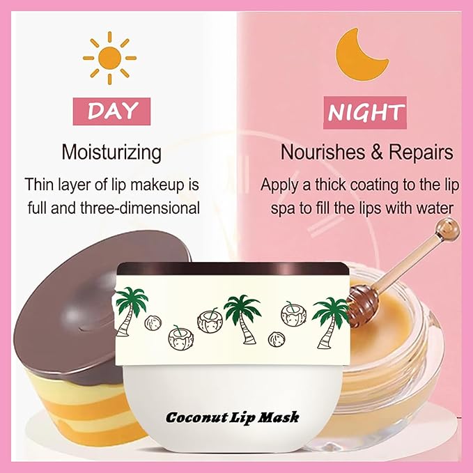 1 PCS Bee Lip Balm Lip Mask Honey Pot, Coconut Moisturizing Sleeping Lip Mask Overnight with Sticks, Lip Balm Honey Pot Lip Balm Hydrating Prevention Dry and Crack Lip Scrubs Exfoliator-VivaGrace Women