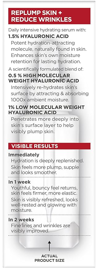 L'Oreal Paris Revitalift 1.5% Pure Hyaluronic Acid Face Serum + Triple Power Anti-Aging Face Moisturizer, 1 kit-VivaGrace Women