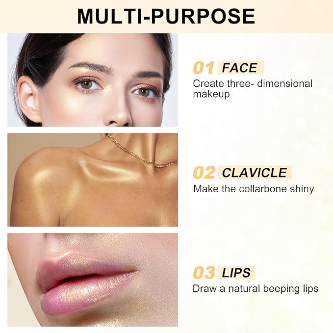 Boobeen Highlighter Makeup Highlighter Powder Palette, Shimmer Illuminator Highlight Contouring Palette Come with Mirror, Long Lasting Glow Defining the Face and Body-VivaGrace Women