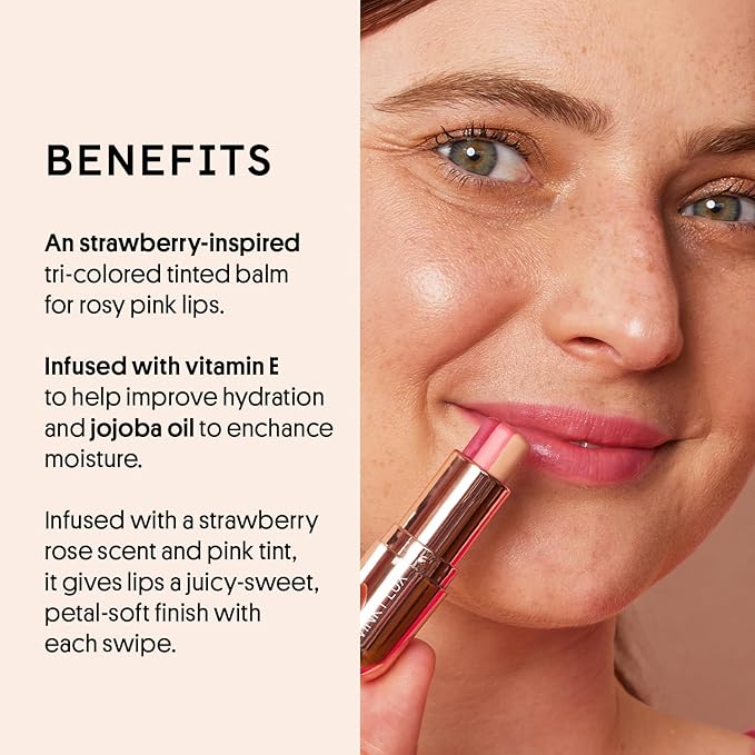 Winky Lux Strawberry Rose Tri-Color Tinted Lip Balm – Hydrating Lip Balm, Sheer Pink Tint, Lip Care with Jojoba Oil & Vitamin E, Moisturizes & Softens Dry Lips, Buttery Soft with Strawberry Rose Scent-VivaGrace Women