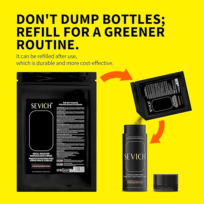 SEVICH Hair Fibers Refill 100g - Compatible with Most Brand Bottles | Hair Building Fibers for Thinning Hair | Instant Thickening Powder for Men & Women | 5-Second Natural Coverage,Dark Brown-VivaGrace Women