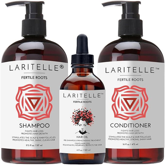 Organic Hair Growth Set | Fertile Roots Shampoo + Conditioner + Leave-In Treatment | Follicle Stimulating Rosemary, Ginger & Clove | Anti-Hair Loss, Strengthening, Nourishing | USA made-VivaGrace Women