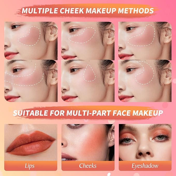Liquid Blush Makeup Wand, Cream Liquid Blush with Cushion Applicator For Cheeks Tint, Natural-looking, Glow Dewy Finish, Weightless Blendable Liquid Blush Stick | #102 ENERGETIC-Coral Orange-VivaGrace Women
