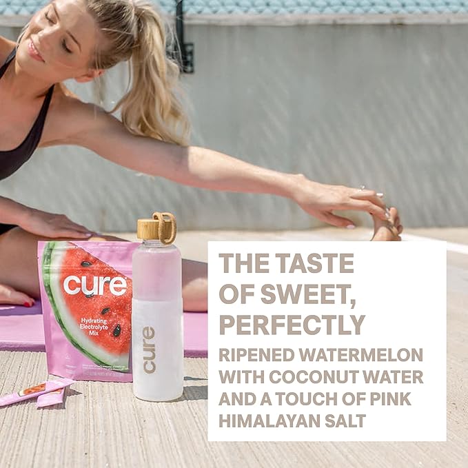 Cure Hydration | Plant-Based Electrolyte Drink Mix | No Added Sugar | Dehydration Relief Powder Made with Coconut Water | Non-GMO | Vegan | 28 Servings Jar - Watermelon-VivaGrace Women