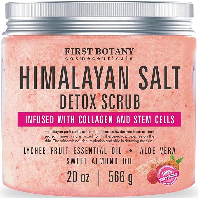 First Botany Himalayan Salt Body Scrub with Collagen & Stem Cells, Natural Exfoliating Salt Scrub Body & Face Souffle (20 oz)-VivaGrace Women