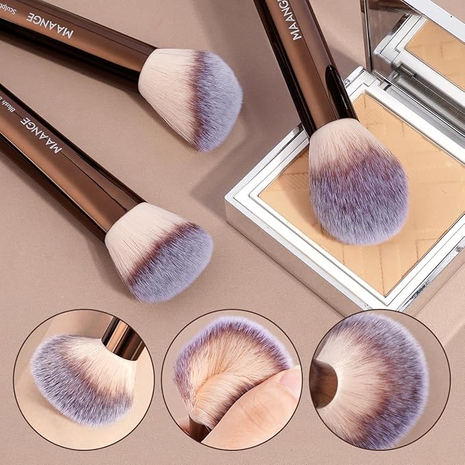 MAANGE 7pcs Makeup Brush Set Double Sided Kabuki Makeup Brushes Contour Brush for Foundation Liquid Powder Concealer Cream Cosmetics Bronzer Blending Blush Buffing Makeup Tools (Coffee)-VivaGrace Women