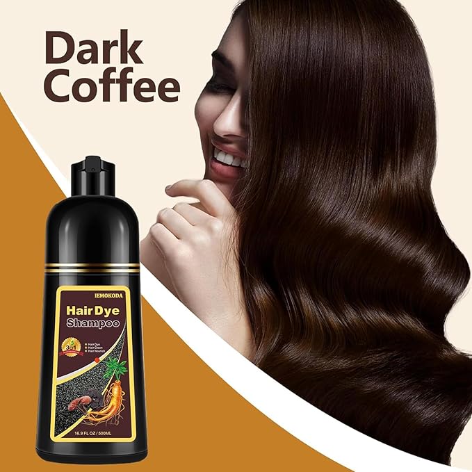 Dark Coffee Hair Dye Shampoo 3 in 1 for Gray Hair, Long-lasting & Natual Hair Color Shampoo, Herbal Ingredients Natural Shampoo Hair Dye Effect in Minutes, Gifts for Men Women 500ml-VivaGrace Women